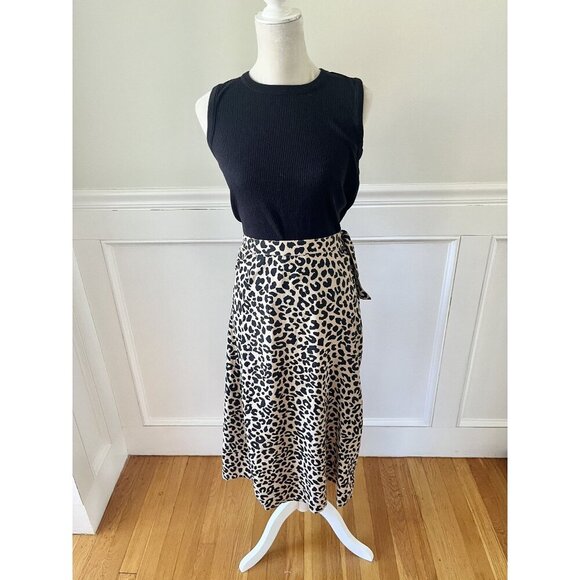 Tori Praver Leopard Print Tie Wrap Midi Skirt S - Picture 1 of 5